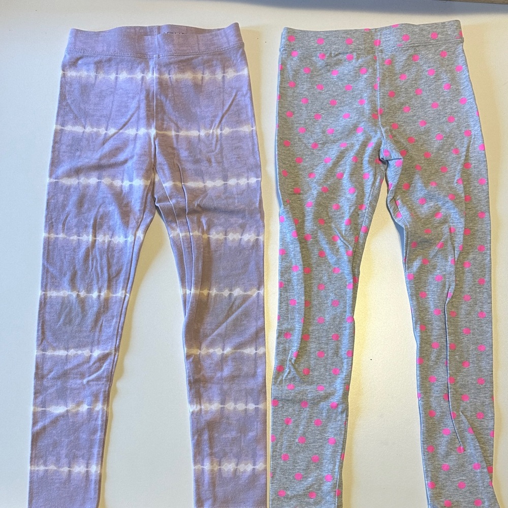 Crewcuts Purple Tie-Dye and Gray and Pink Polka Dot Leggings